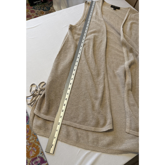 Lane Bryant Women's Plus 18/20 Vest Cardigan Open Knit Lace Up Boho Western Tan - Picture 9 of 10